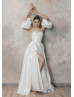 Strapless Ivory Satin Lace Wedding Dress With Detachable Sleeves